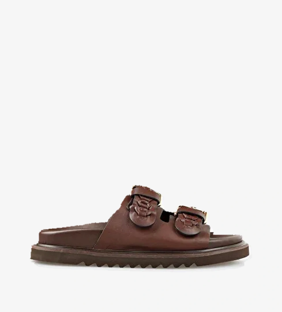 Kahve Deri Kadın Terlik - Görsel 1