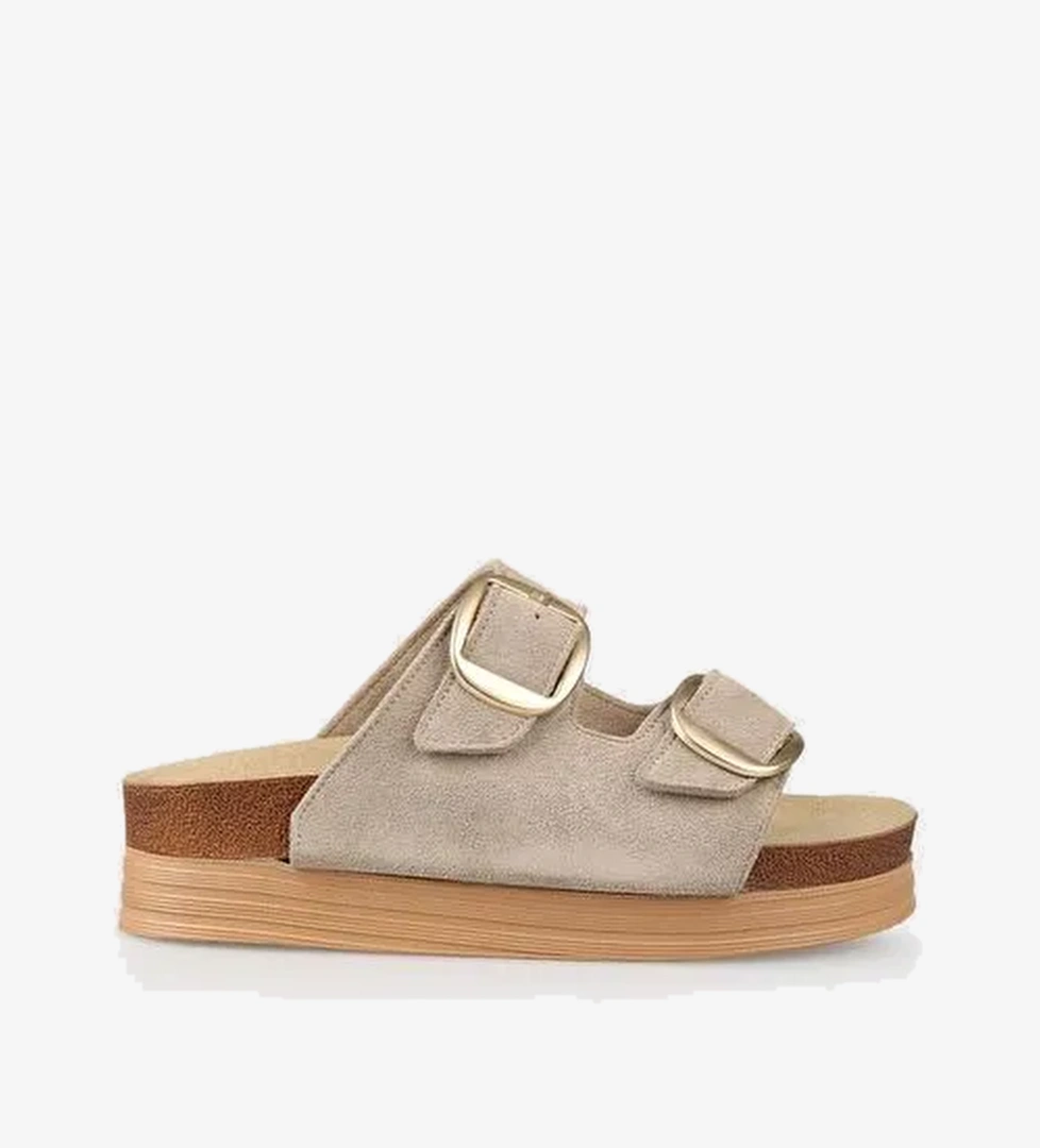 Bej Deri Kadın Terlik - Görsel 1