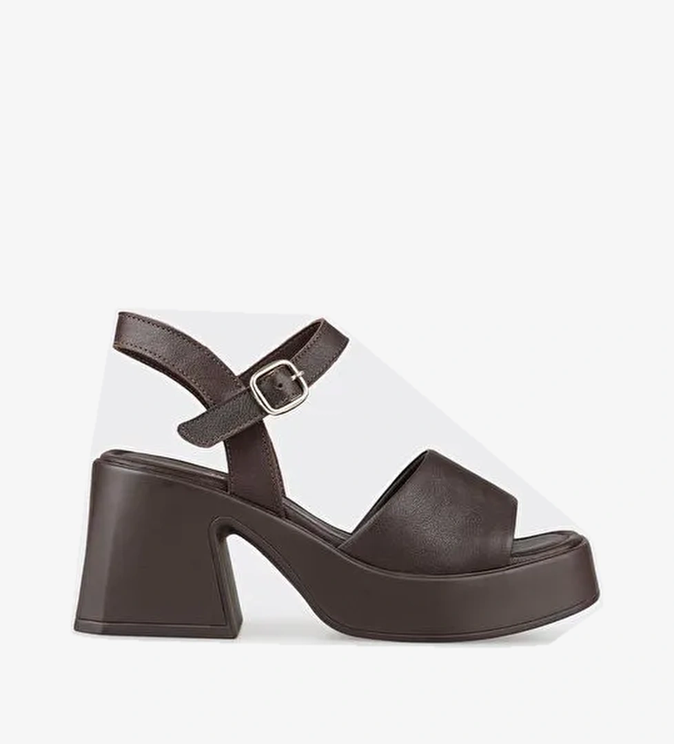 Kahve Deri Kadın Günlük Sandalet - Görsel 1