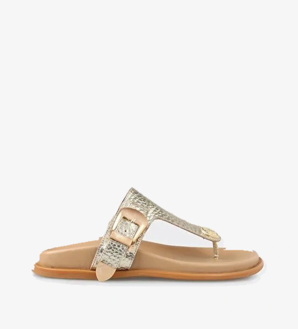 Gold Deri Kadın Parmak Arası Terlik - Görsel 1