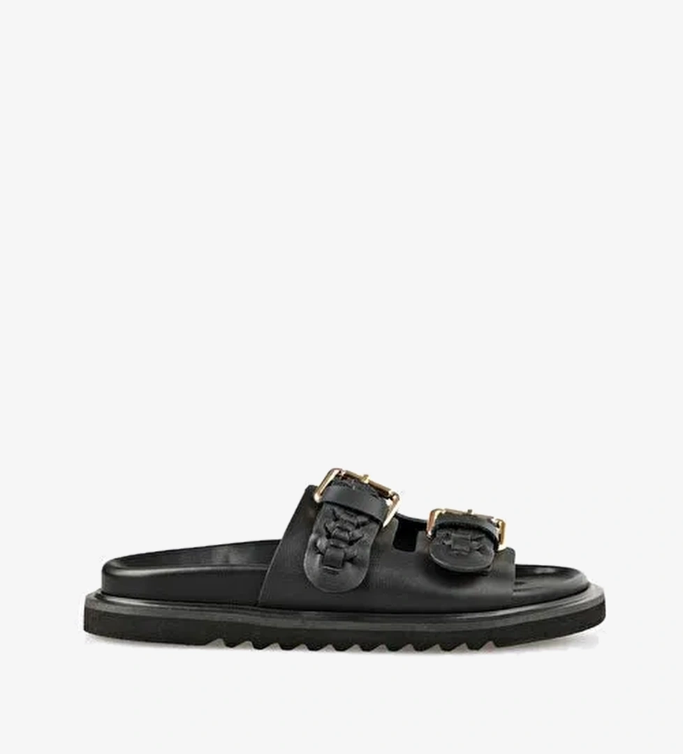 Siyah Deri Kadın Terlik - Görsel 1