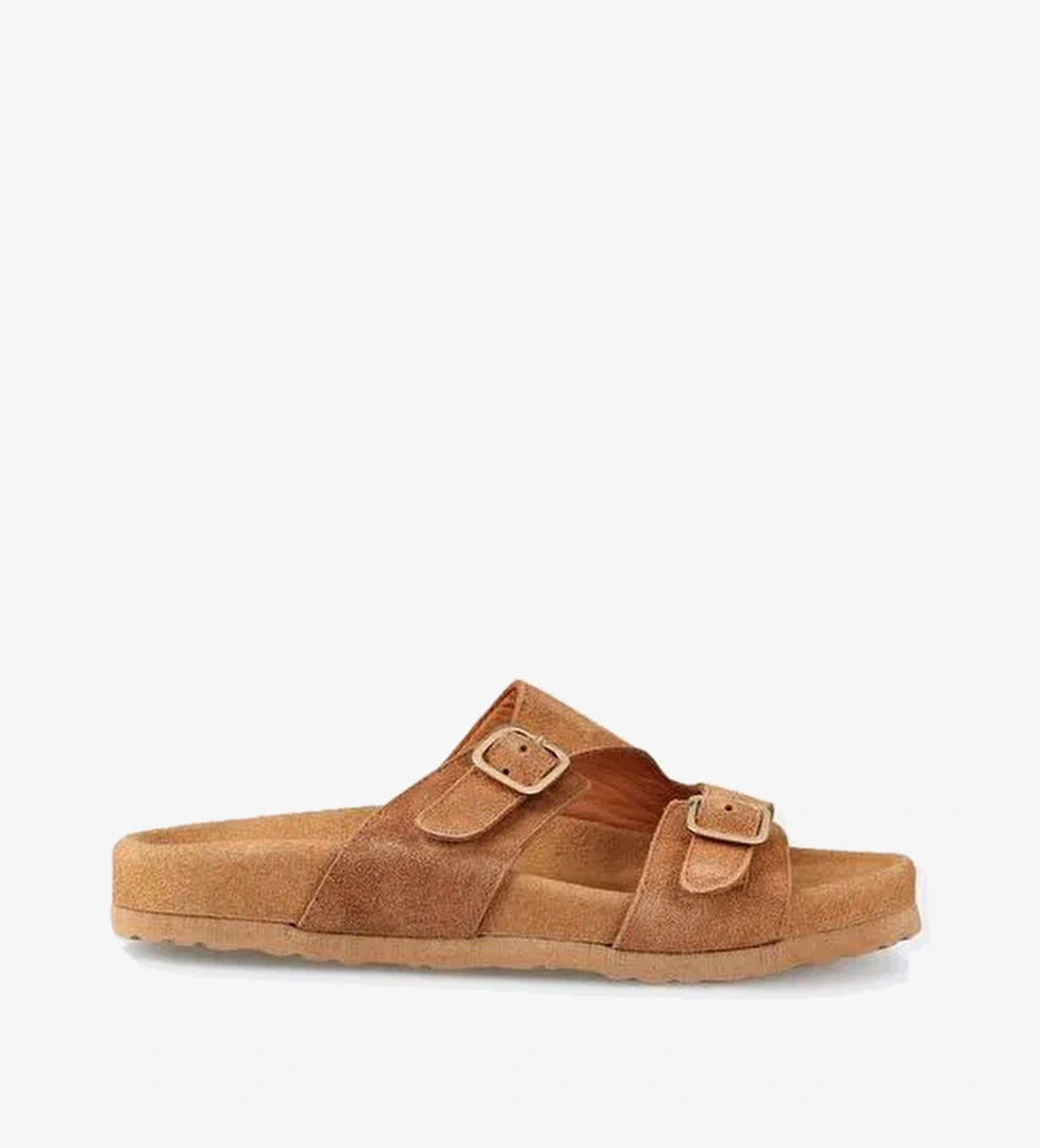 Taba Deri Kadın Düz Terlik - Görsel 1