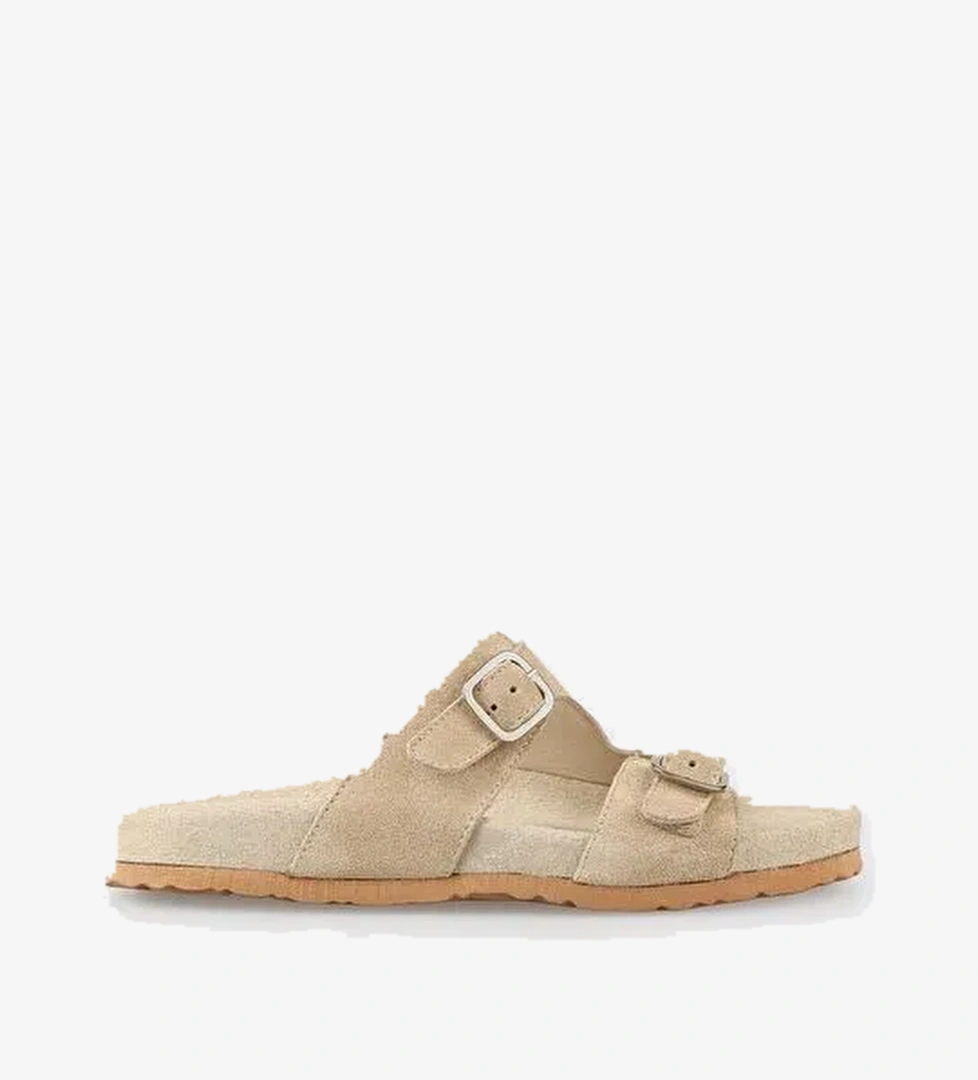 Bej Deri Kadın Düz Terlik - Görsel 1