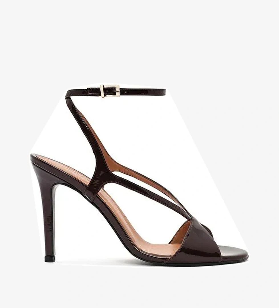 Kadın Bordo Bilekten Bantlı Yüksek İnce Topuklu Deri Sandalet 25SFD161516 - Görsel 1