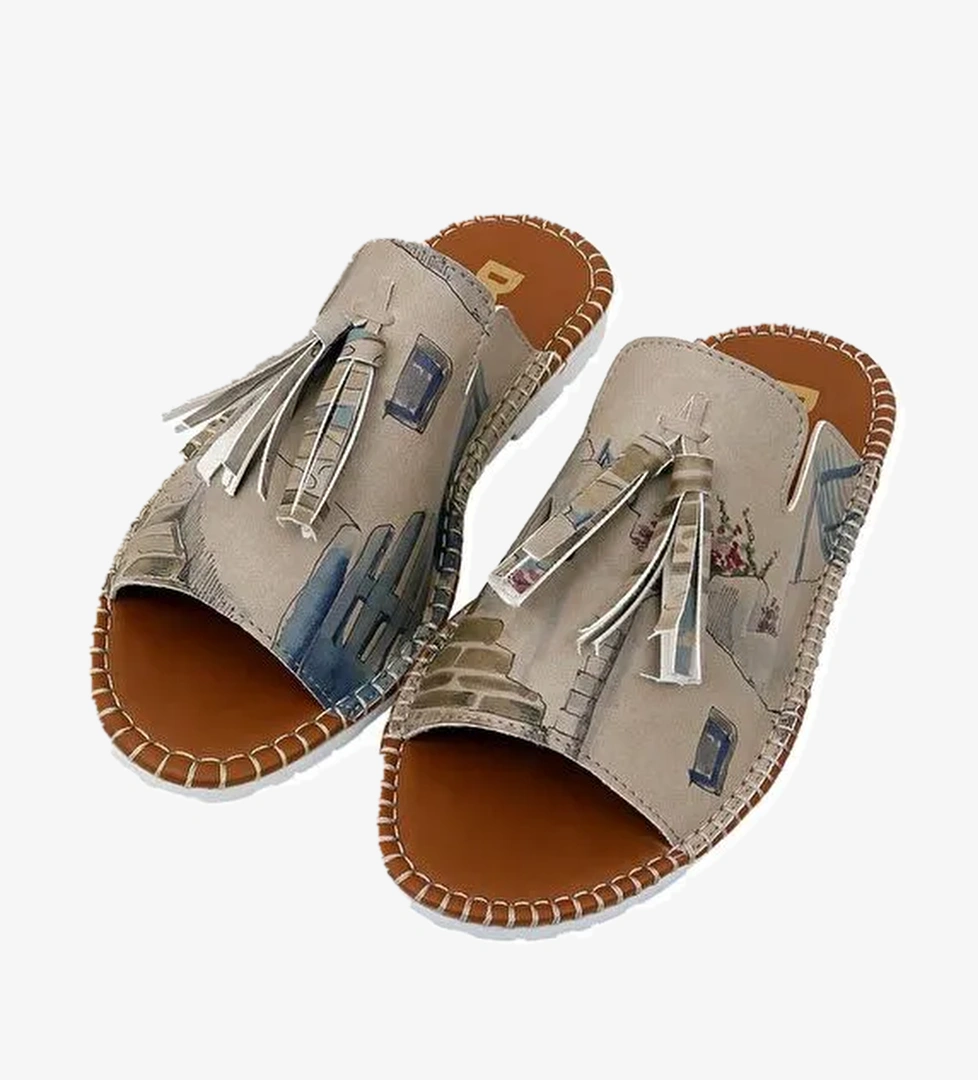 Kadın Vegan Deri Çok Renkli Terlik - Paperflowers Tasarım - Görsel 1