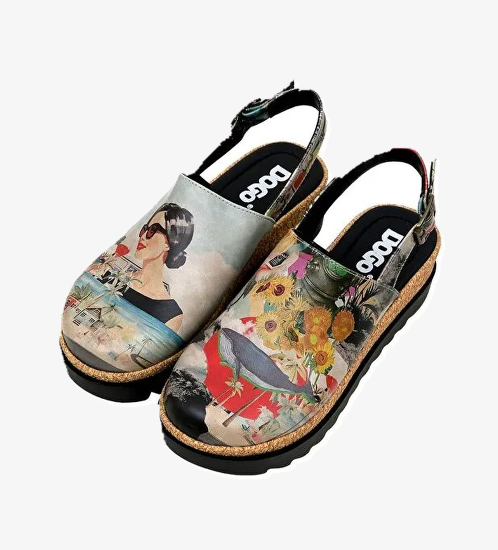 Kadın Vegan Deri Çok Renkli Kalın Taban Sandalet - Lucid Dreaming Tasarım - Görsel 1