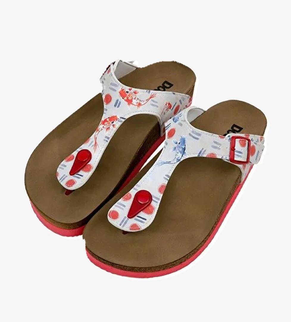 Kadın Vegan Deri Çok Renkli Parmak Arası Terlik - Red Fish Blue Fish Tasarım - Görsel 1