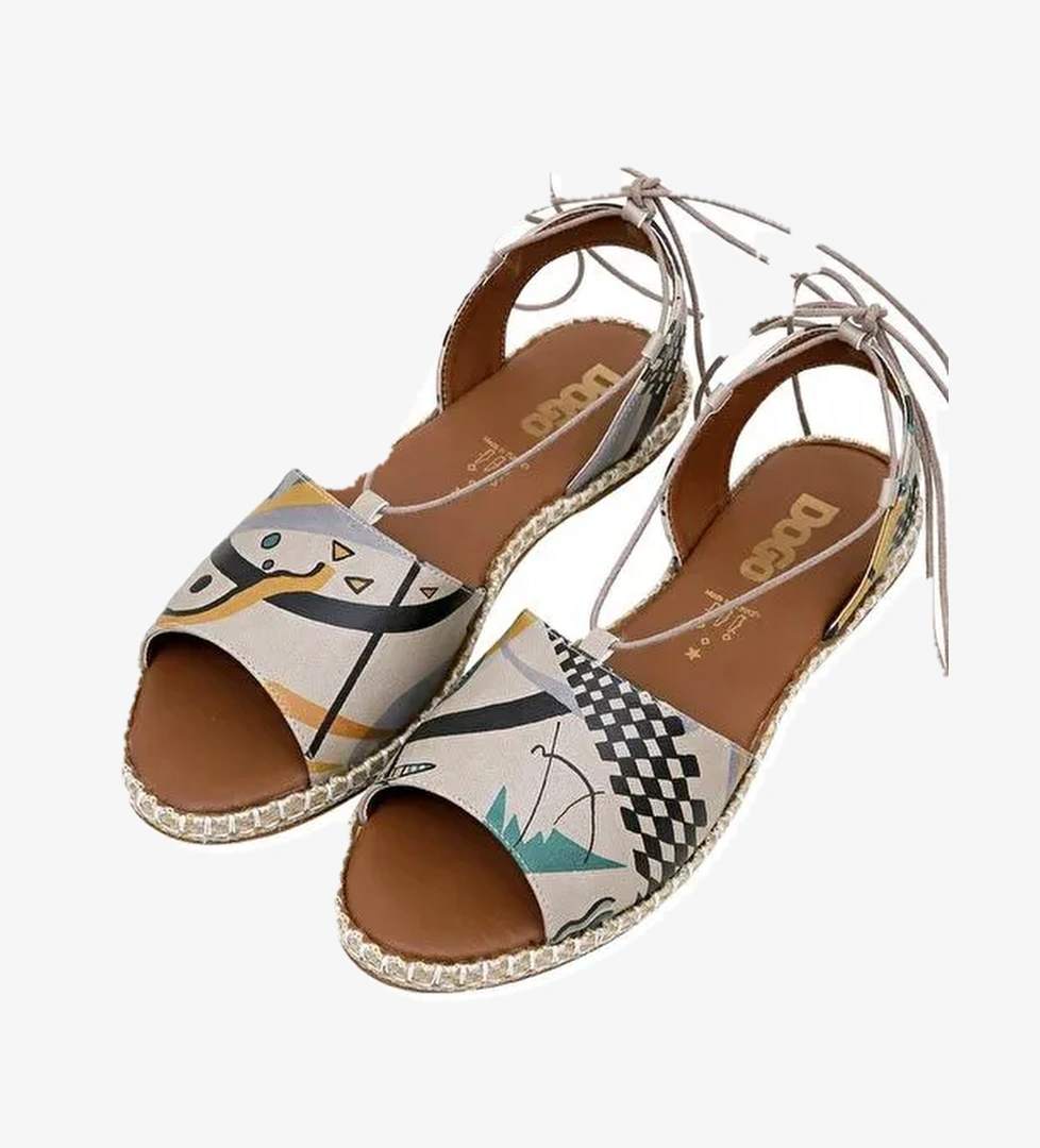 Kadın Vegan Deri Çok Renkli Bağcıklı Sandalet - Listen to the Grass Grow Tasarım - Görsel 1