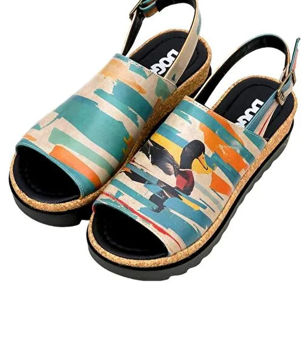 Kadın Vegan Deri Çok Renkli Kalın Taban Sandalet - Goose Bumps Tasarım - Görsel 1