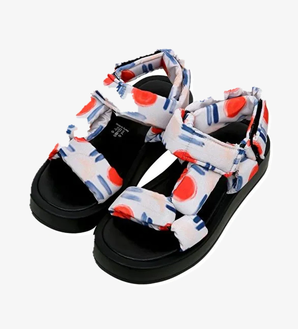 Kadın Vegan Deri Çok Renkli Kalın Taban Sandalet - Red Fish Blue Fish Tasarım - Görsel 1