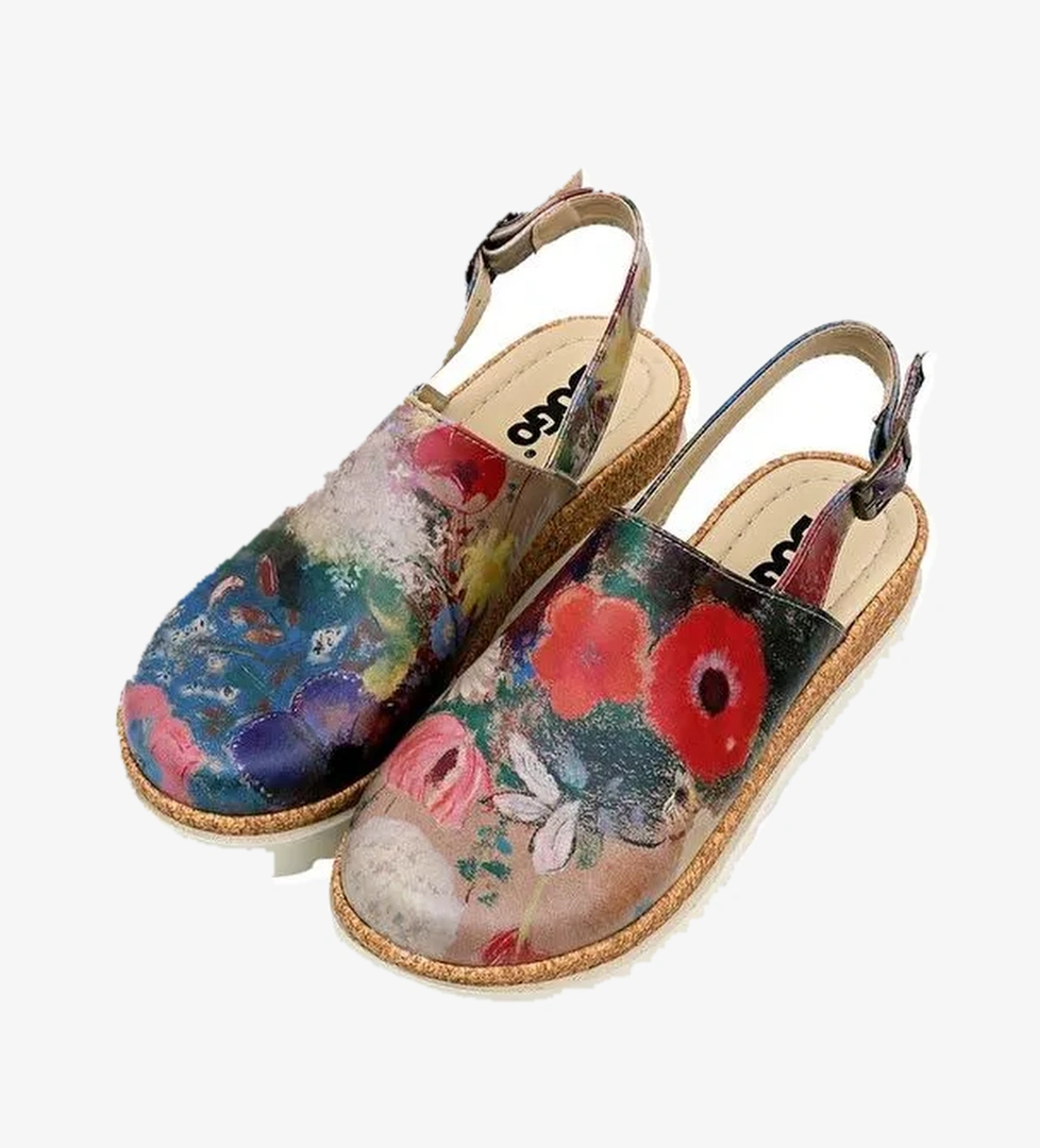 Kadın Vegan Deri Çok Renkli Kalın Taban Sandalet - Full of Hope Tasarım - Görsel 1