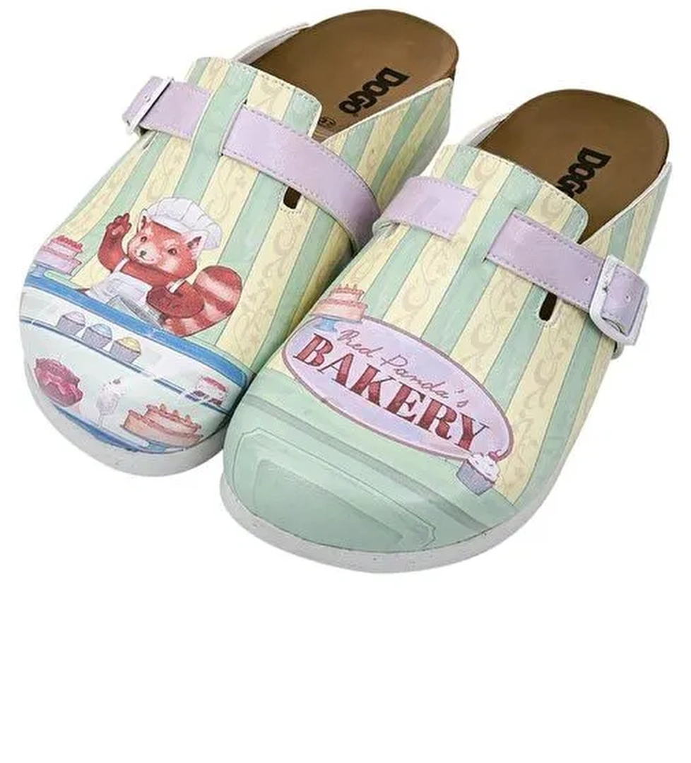 Kadın Vegan Deri Çok Renkli Terlik - Red Panda Bakery Tasarım - Görsel 1