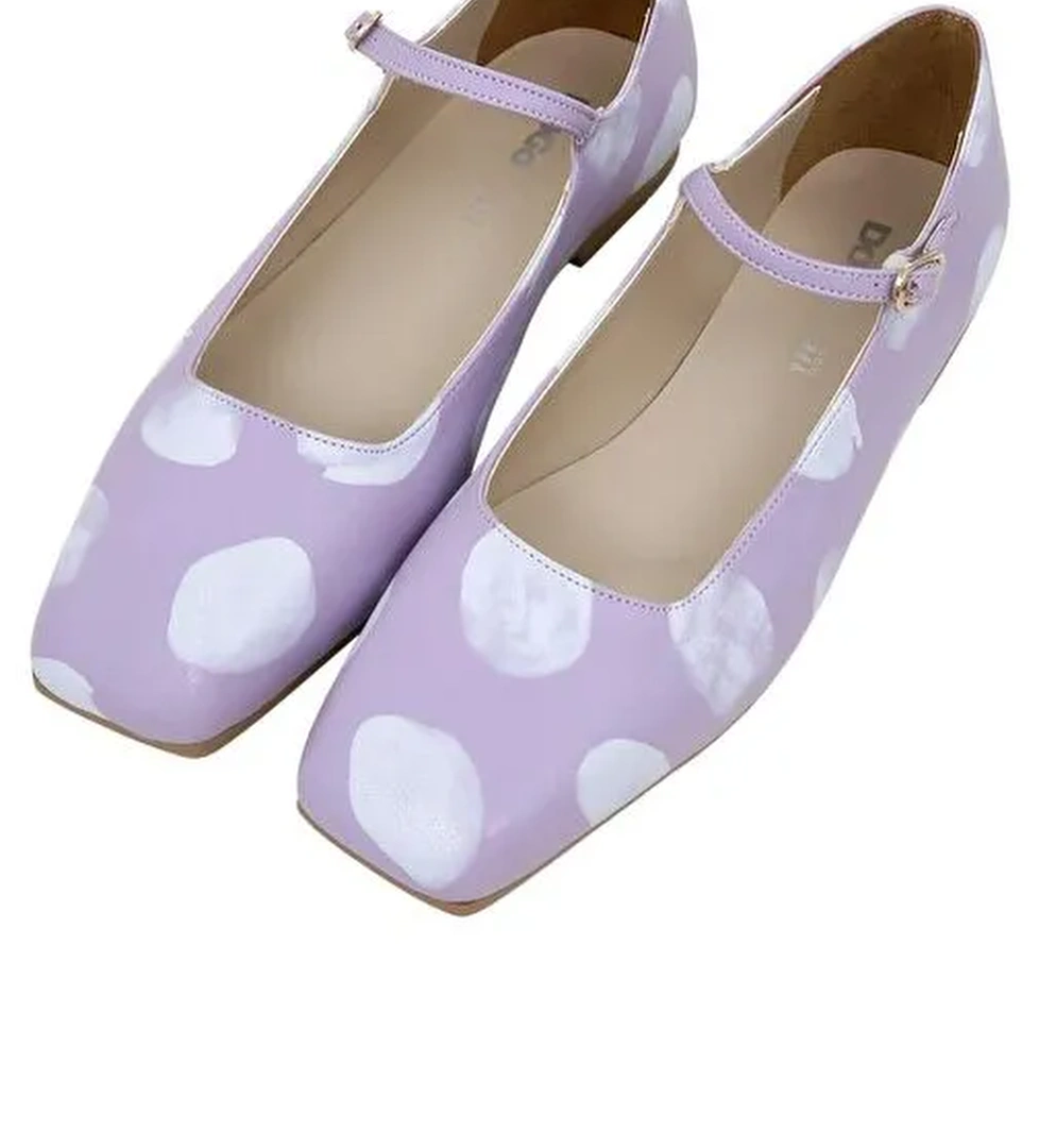 Kadın Vegan Deri Lila Babet - Brush Dots White Tasarım - Görsel 1