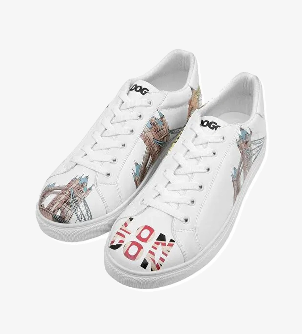 Erkek Vegan Deri Beyaz Sneakers - It's the Time for London Tasarım - Görsel 1