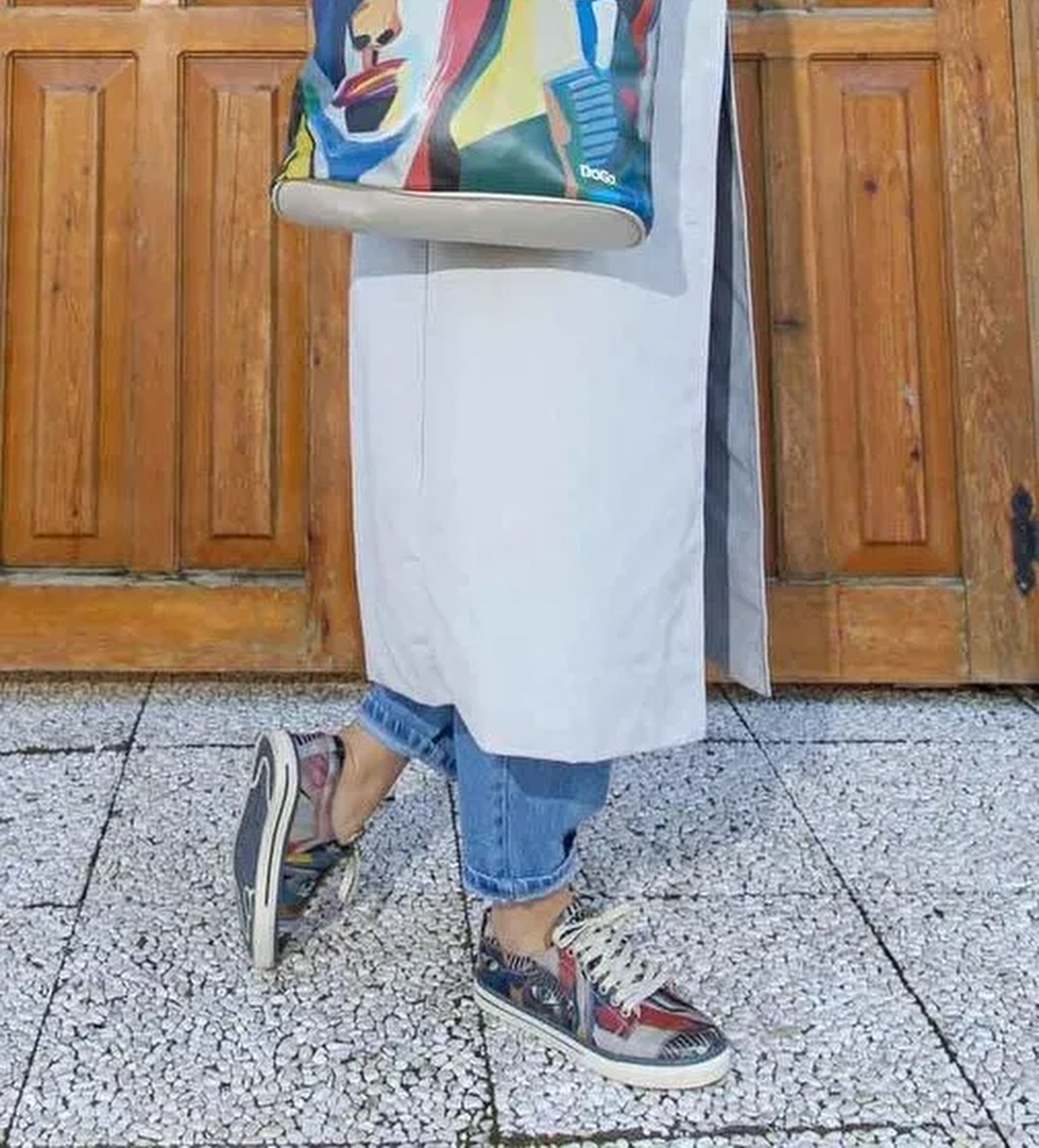 Kadın Vegan Deri Çok Renkli Sneakers - You Are Never Alone Tasarım - Görsel 1