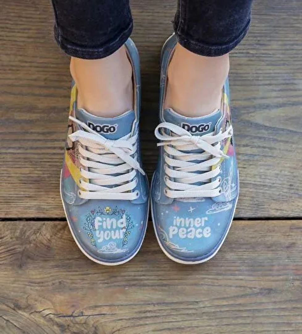 Kadın Vegan Deri Mavi Sneakers - Find Your Inner Peace Tasarım - Görsel 1