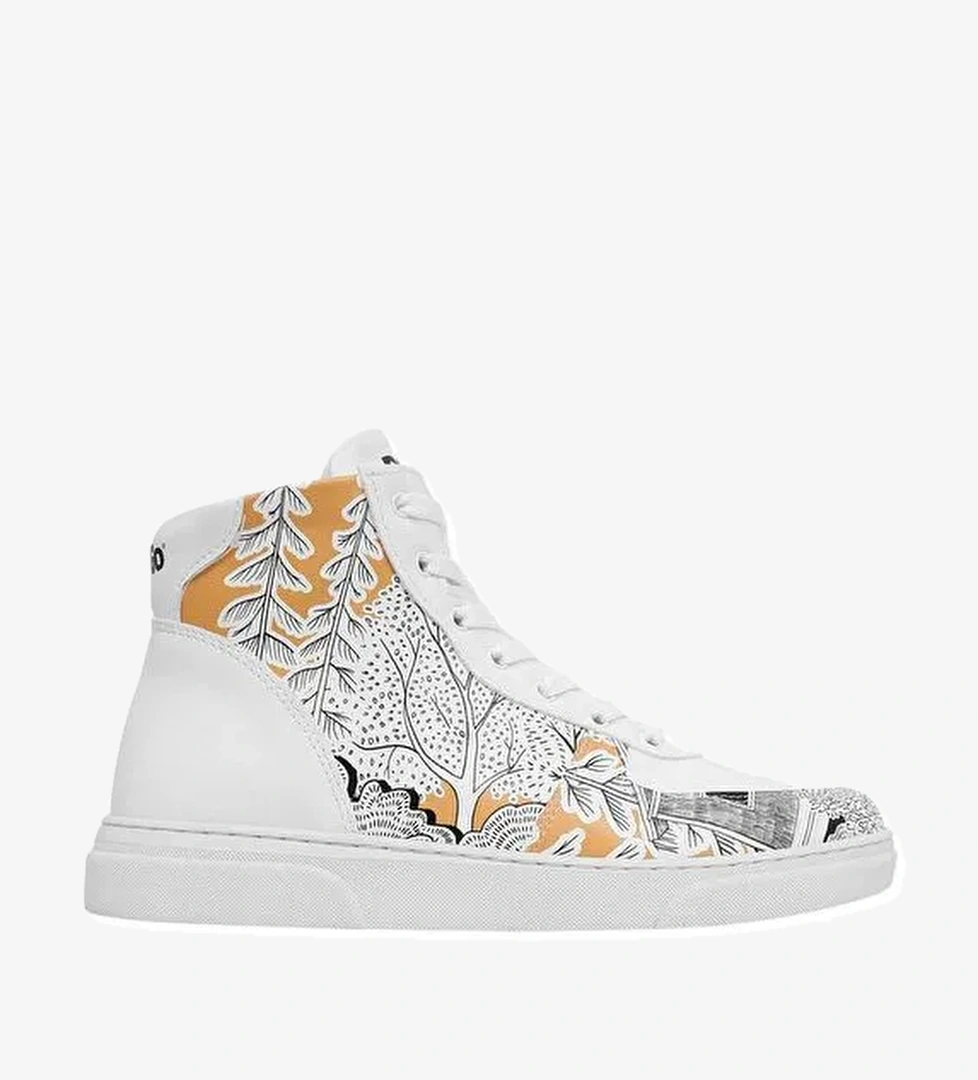 Kadın Vegan Deri Beyaz High Sneakers - There You Are Tasarım - Görsel 1