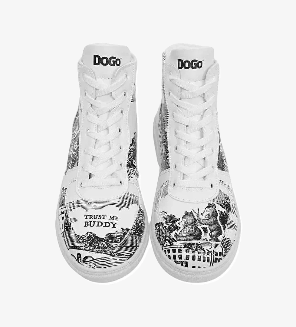 Kadın Vegan Deri Beyaz High Sneakers - Trust Me Buddy Tasarım - Görsel 1