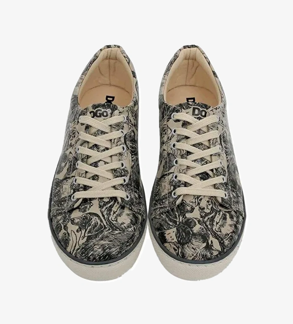 Erkek Vegan Deri Bej Günlük Sneakers - The Life Of Dogs Tasarım - Görsel 1