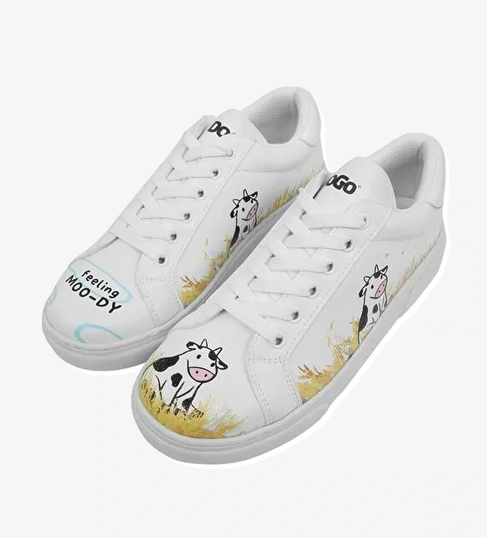 Kadın Vegan Deri Beyaz Sneakers - Feeling Moody Tasarım - Görsel 1