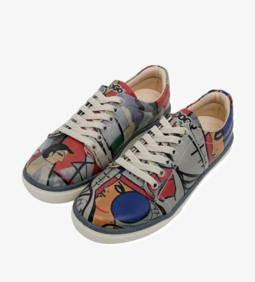 Kadın Vegan Deri Gri Sneakers - Cubic Faces Tasarım - Görsel 1