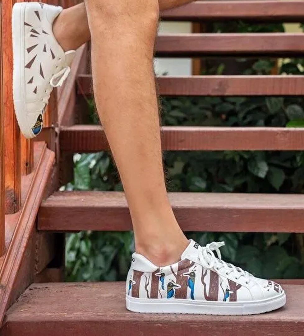 Erkek Vegan Deri Beyaz Sneakers - Knock Knock Tasarım - Görsel 1