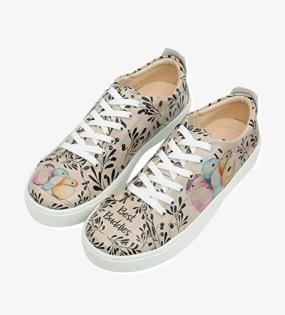 Kadın Vegan Deri Bej Sneakers - Best Buddies Tasarım - Görsel 1