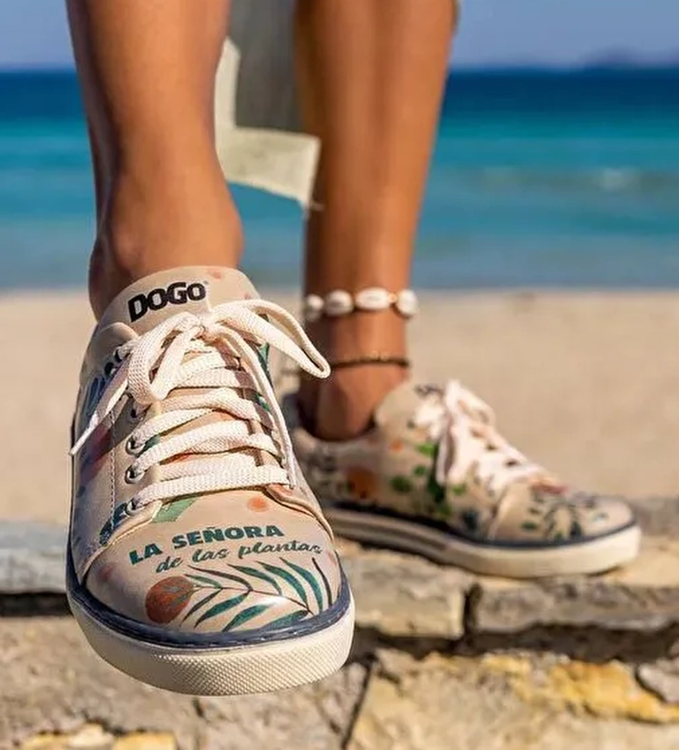 Kadın Vegan Deri Bej Sneakers - Plant Lady Tasarım - Görsel 1