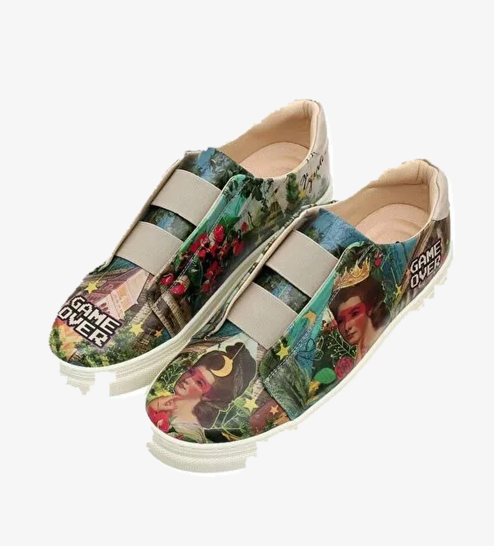 Erkek Vegan Deri Çok Renkli Slip On Sneakers - Game Over Princess Tasarım - Görsel 1