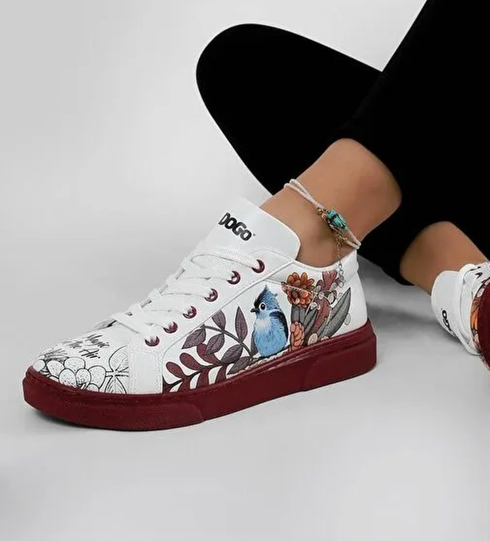 Kadın Vegan Deri Beyaz Sneakers - Magic in the Air Tasarım - Görsel 1