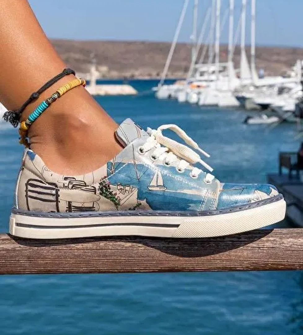 Kadın Vegan Deri Mavi Sneakers - Meet me Halfway Tasarım - Görsel 1