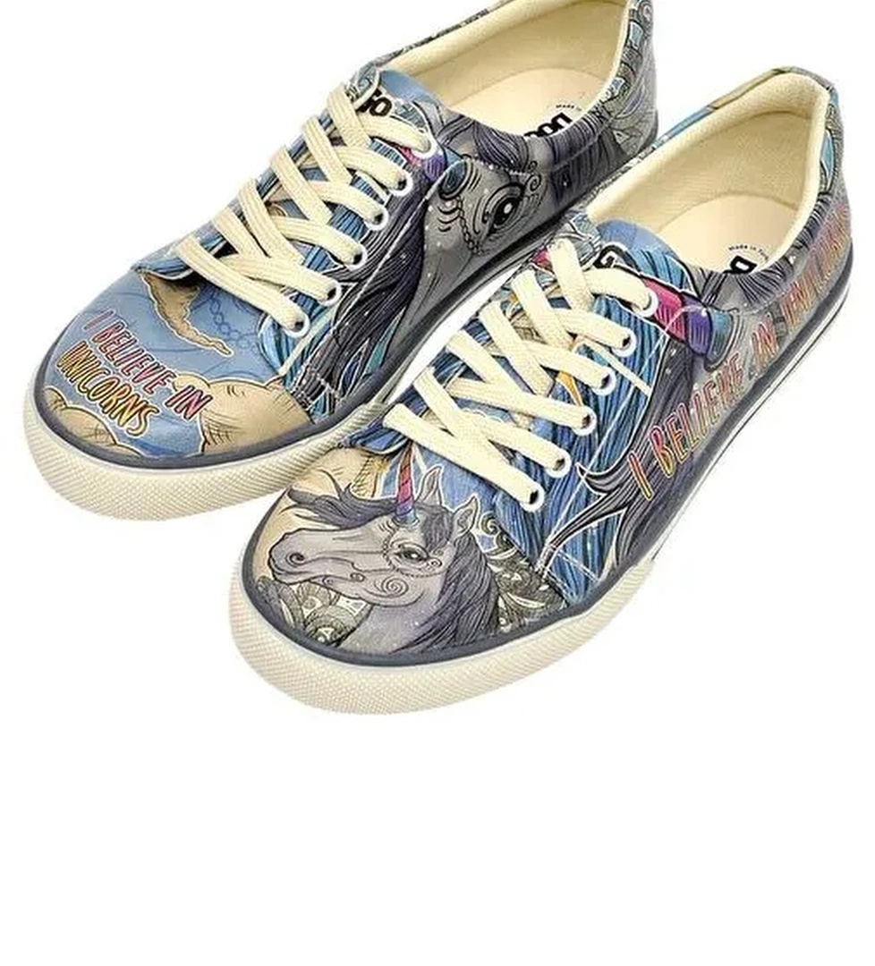 Kadın Vegan Deri Çok Renkli Sneakers - I Believe In Unicorns Tasarım - Görsel 1