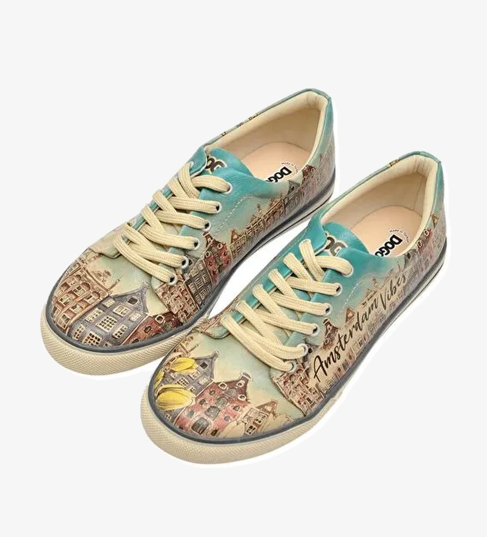 Kadın Vegan Deri Çok Renkli Sneakers - Amsterdam Vibes Tasarım - Görsel 1