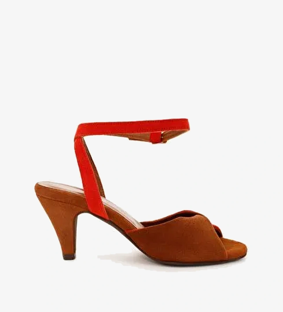 Çapraz Renk Detaylı Deri Topuklu Ayakkabı - Görsel 1