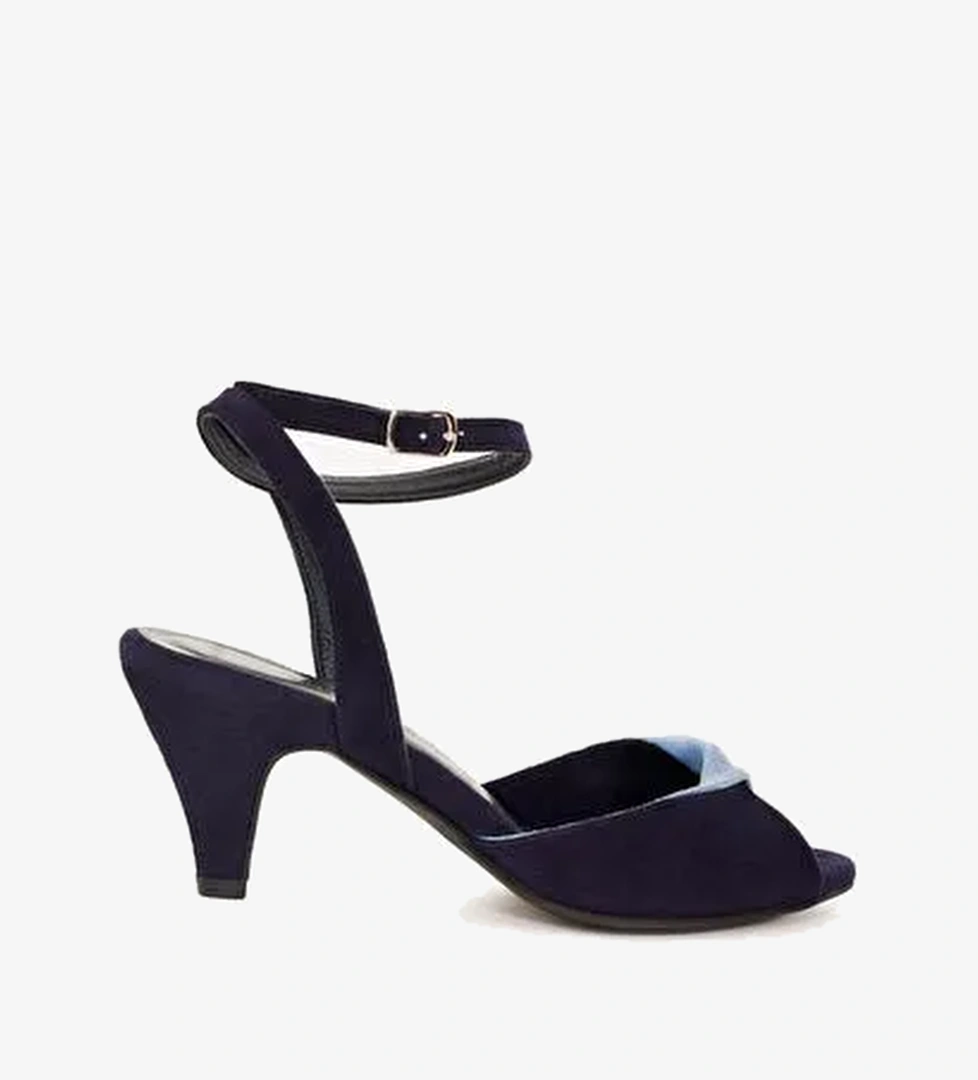 Çapraz Renk Detaylı Deri Topuklu Ayakkabı - Görsel 1