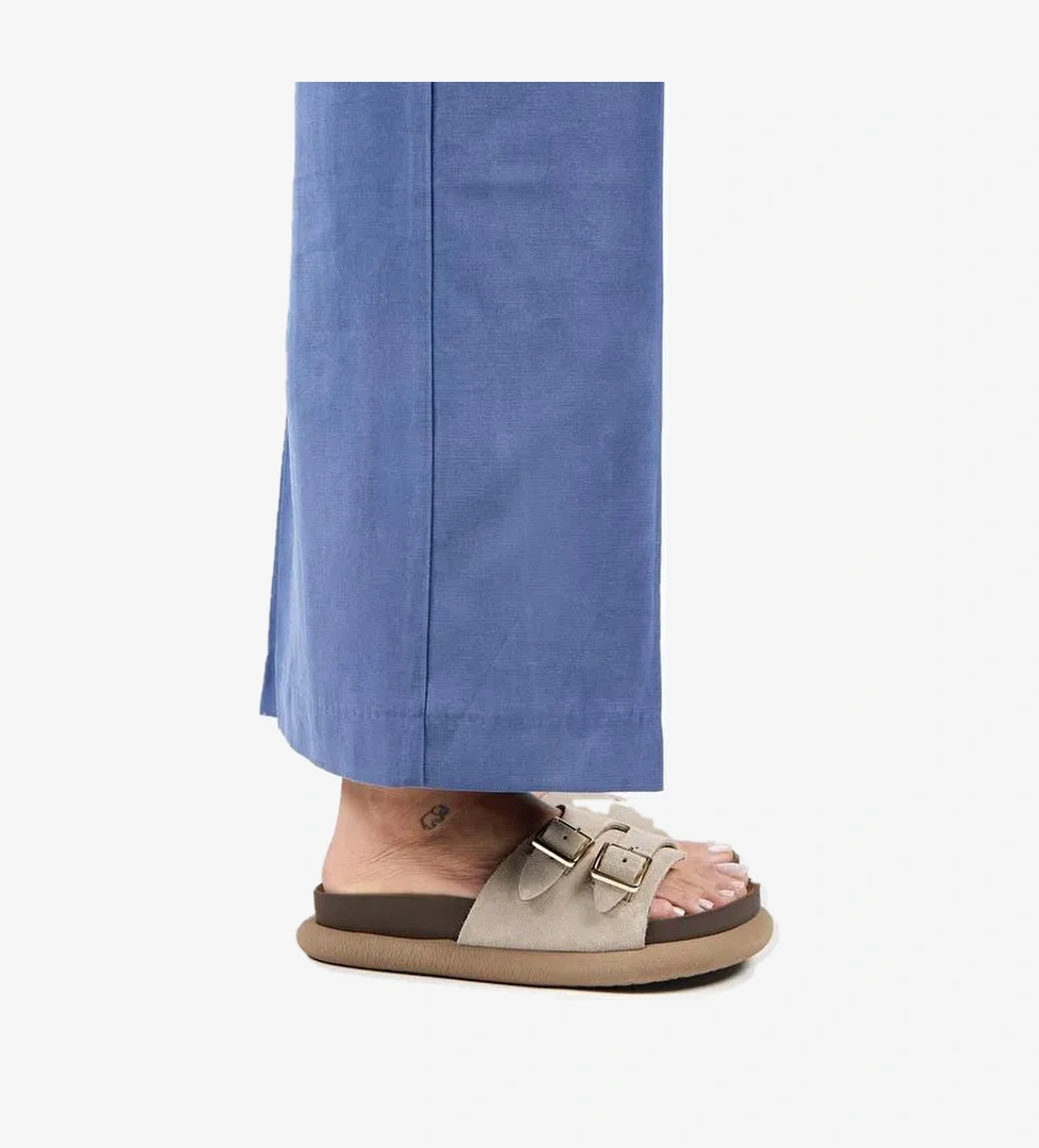 Manijero Lirio Kadın Hakiki Deri Tek Bant Çift Tokalı Bej Terlik - Görsel 1