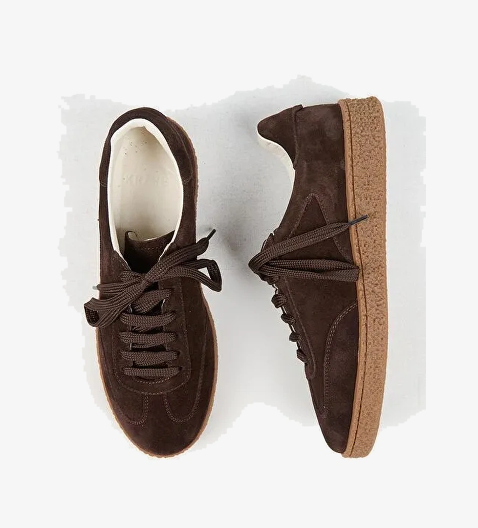 Krahe Palminteri Erkek Hakiki Deri Bağcıklı Kahve Sneakers - Görsel 1