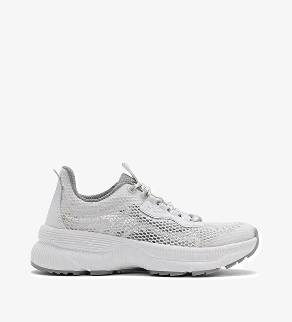 Kadın Beyaz Bağcıklı Kalın Tabanlı Kumaş Sneaker 25SFE48576F - Görsel 1