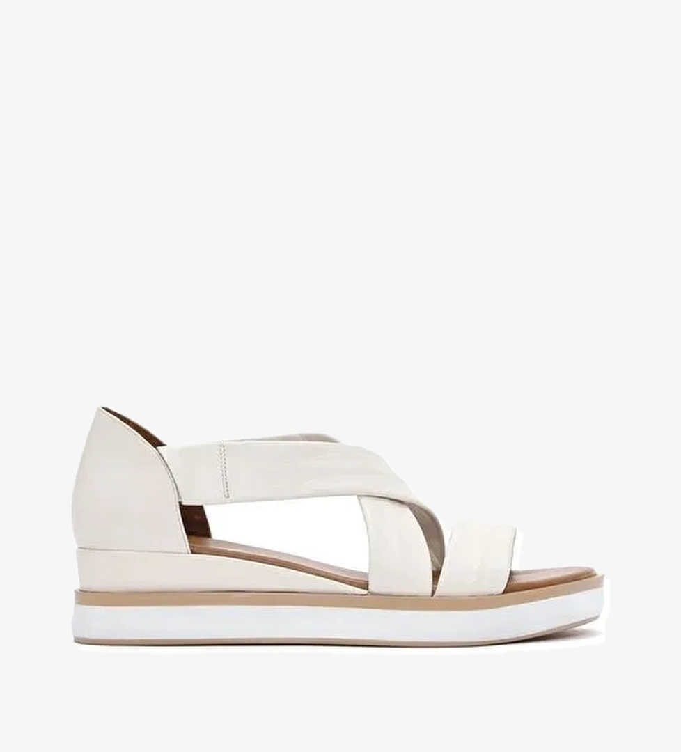 Kadın Krem Kalın Tabanlı Deri Sandalet 25SFD550218 - Görsel 1