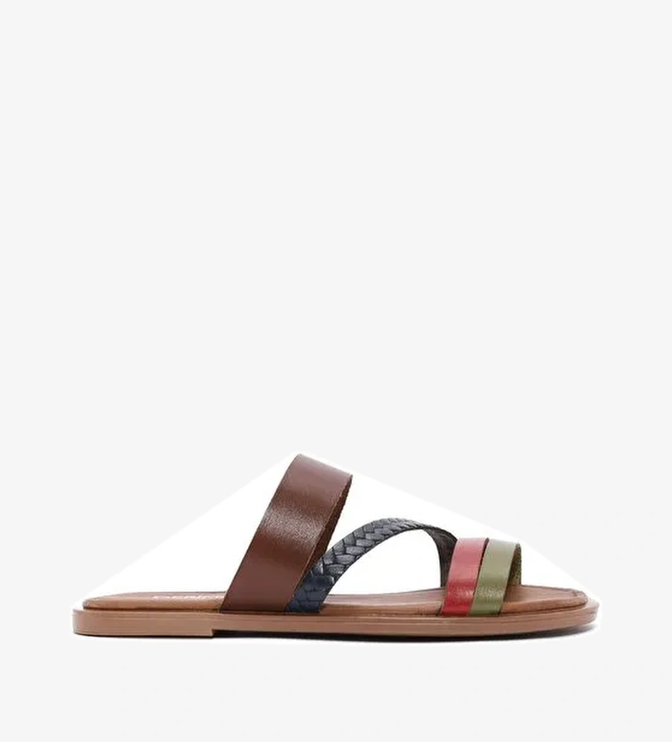 Derimod Derimod Kadın Çok Renkli Örgü Detaylı Deri Terlik 25SFD333018 Sandalet & Terlik | Boyner Renkli - 1. görsel