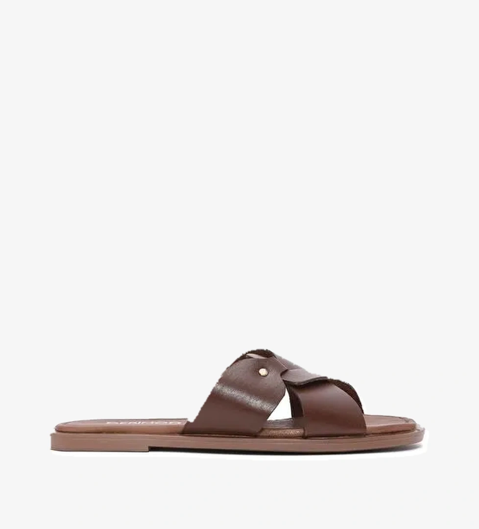 Kadın Kahverengi Deri Terlik 25SFD332918 - Görsel 1