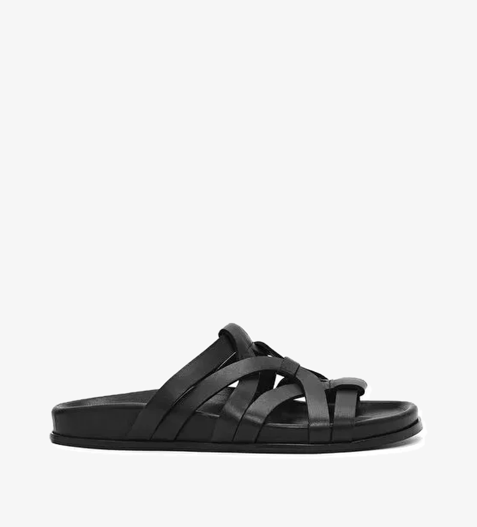 Kadın Siyah Deri Terlik 25SFD152218 - Görsel 1