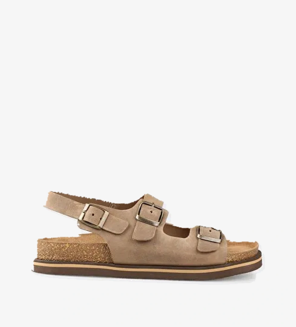 Bej Deri Erkek Günlük Sandalet - Görsel 1