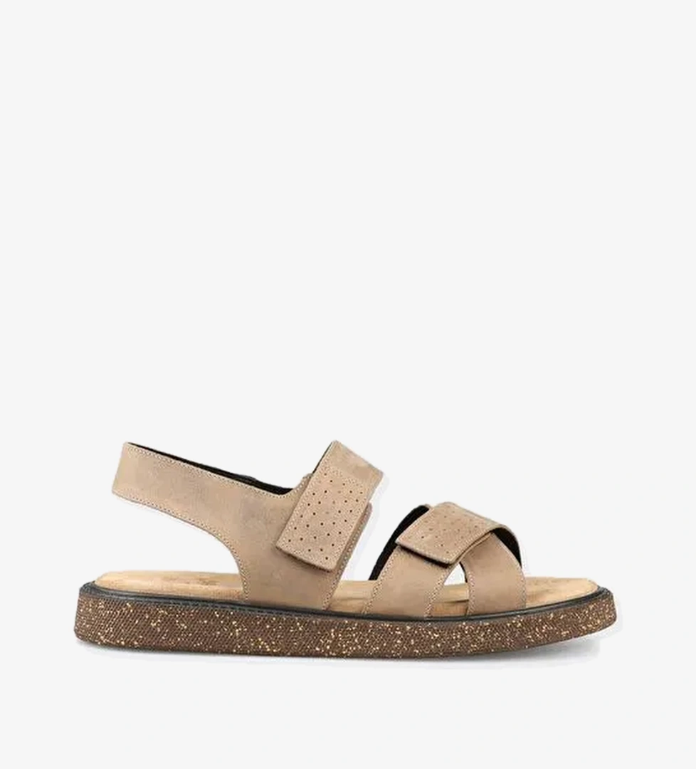 Bej Deri Erkek Sandalet - Görsel 1