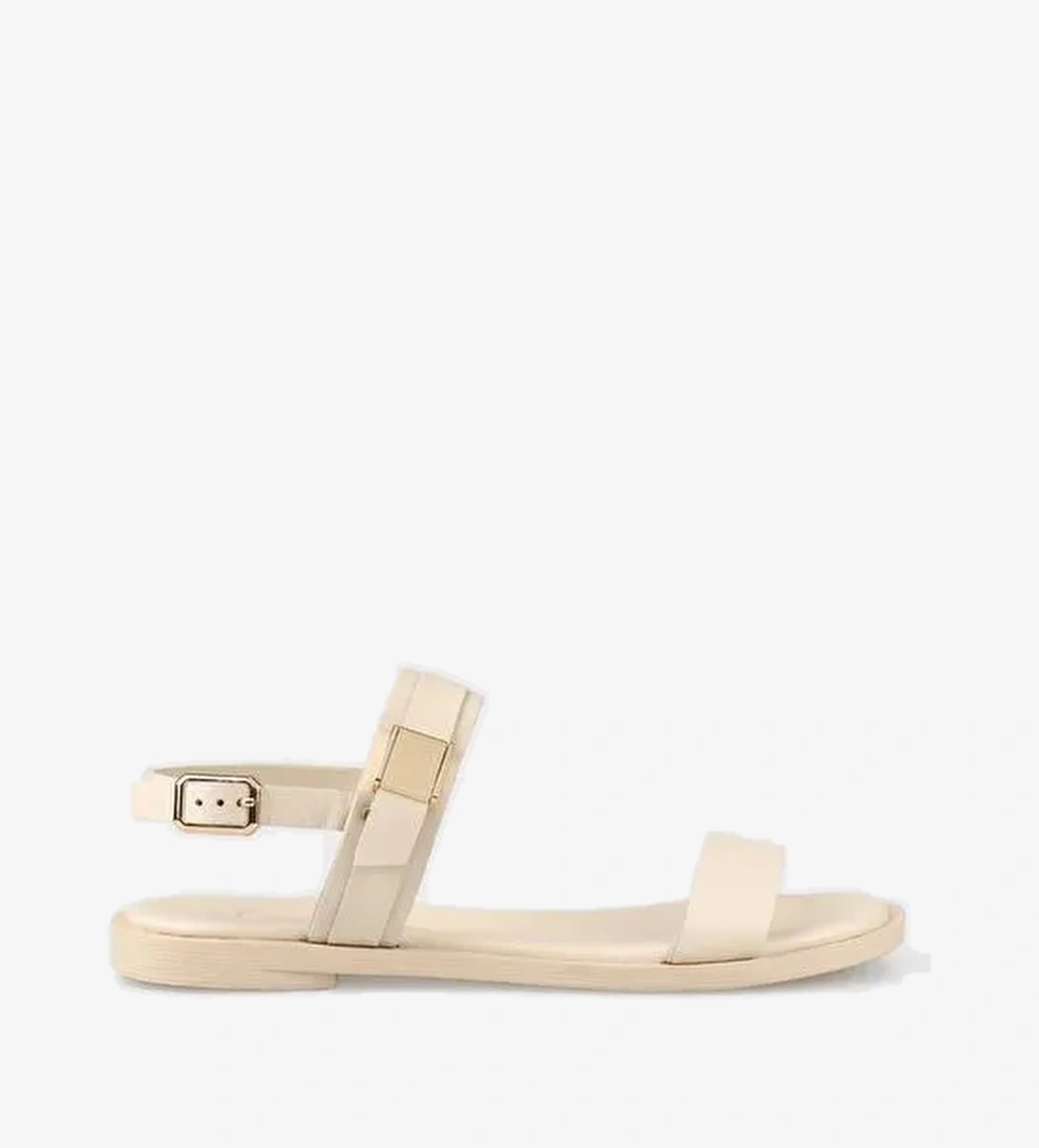 Ekru Deri Kadın Sandalet - Görsel 1