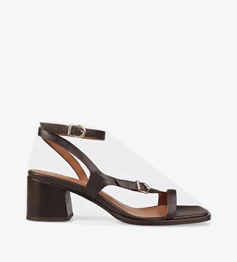 Kahve Deri Kadın Sandalet - Görsel 1