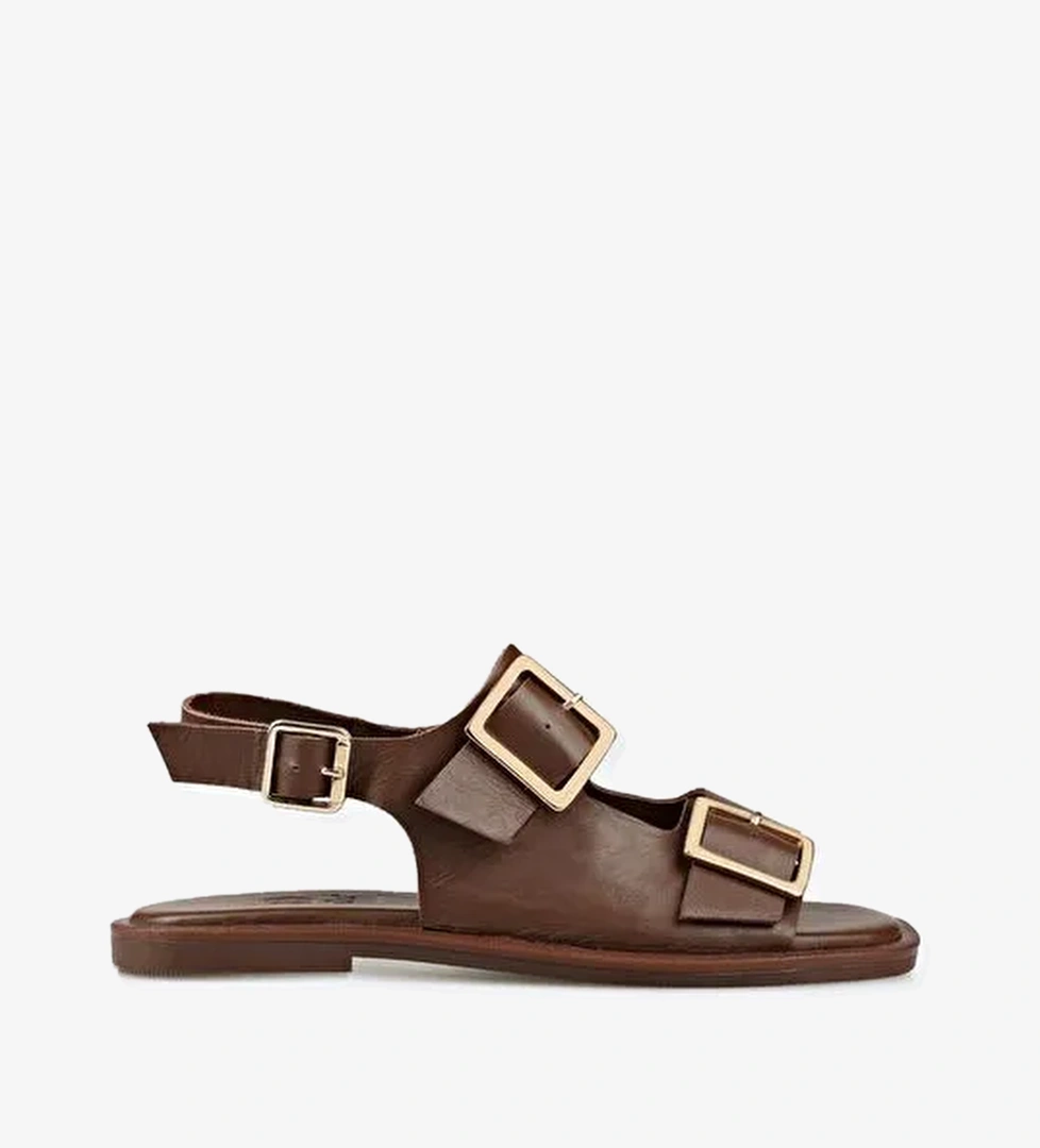 Kahve Deri Kadın Sandalet - Görsel 1