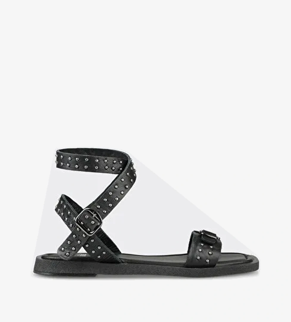 Siyah Deri Kadın Düz Sandalet - Görsel 1