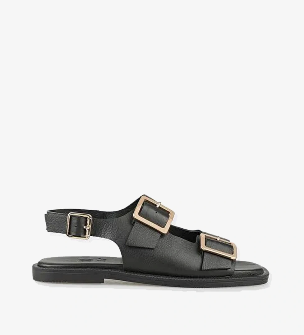 Siyah Deri Kadın Sandalet - Görsel 1