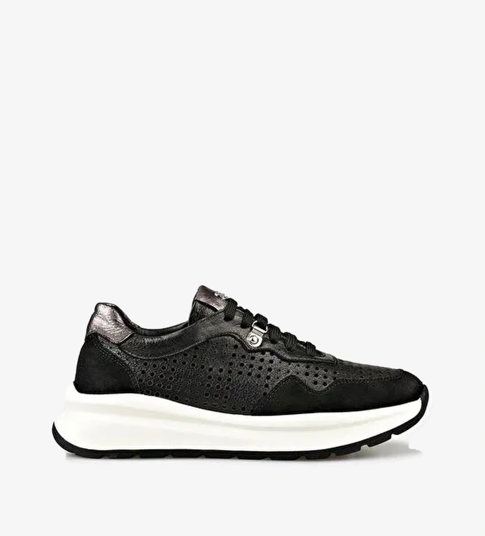 Siyah Deri Kadın Spor Ayakkabı - Görsel 1